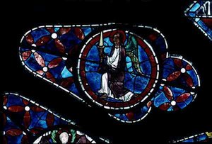Ángel con una vela (detalle) de la ventana rosa norte, c.1223 de French School